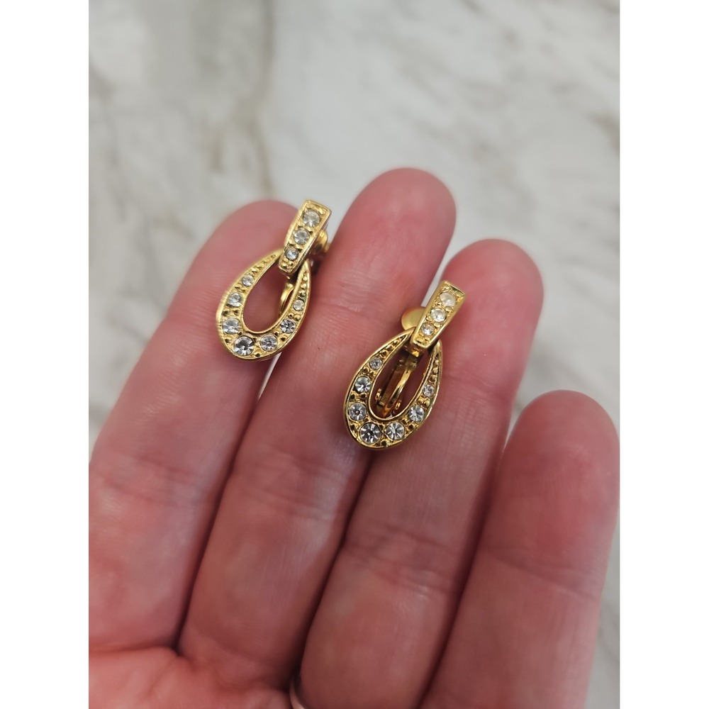 Napier Gold Tone Door Knocker Screw Back Clip On Earring W Rhinestones Vintage